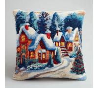 XDEGHUANGSS Latch Hook Cushion Kit 17x17 in,DIY Pillowcase Rug Making Set for Adults & Kids,Beginner Friendly Embroidery & Needlework Craft,Handmade Sofa Cushion Cover Gift,Christmas Countryside