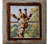 XDEGHUANGSS Latch Hook Cushion Kits Giraffe,Knitting Kits Cushion, Rug Making Kit for Starters, Latch Hook Kit for Beginners Adults or Children,43x43cm/17x17 inch