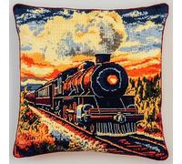XDEGHUANGSS Latch Hook Kit Cushion Cover Rug Making Beginner Craft Kits DIY Crochet Yarn Pillowcase with Pre-Printed Slot Adult Cross Stitch Craft for Home Sofa Decor 17x17 inch,Steam Train