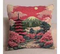 XDEGHUANGSS Latch Hook Kit for Beginners,Make a 43x43cm Cushion Cover,Complete Set with Printed Canvas,Colourful Yarn & Hook,DIY Craft Kit for Relaxation & Fun,Japanese Scenery