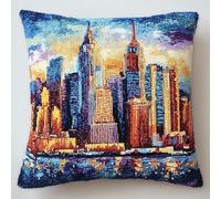 XDEGHUANGSS Latch Hook Kit for Beginners,Make a 43x43cm Cushion Cover,Complete Set with Printed Canvas,Colourful Yarn & Hook,DIY Craft Kit for Relaxation & Fun,New York Cityscape