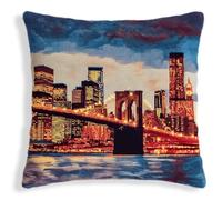 XDEGHUANGSS Latch Hook Kit for Beginners,Make a 43x43cm Cushion Cover,Complete Set with Printed Canvas,Colourful Yarn & Hook,DIY Craft Kit for Relaxation & Fun,New York Bridge