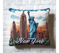 XDEGHUANGSS Latch Hook Kit for Beginners,Make a 43x43cm Cushion Cover,Complete Set with Printed Canvas,Colourful Yarn & Hook,DIY Craft Kit for Relaxation & Fun,Statue of Liberty