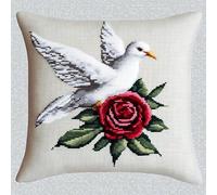 XDEGHUANGSS Latch Hook Kits for Adults,DIY Latch Hook Kit Rug Crochet Yarn,Color Preprinted Pattern Embroidery Decoration,Latch Hook Pillow Making Kits 17x17in,Dove Rose