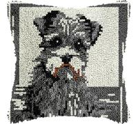 XDEGHUANGSS Latch Hook Kits Pillow Cover Schnauzer Dog Pattern Printed Canvas Knitted Hooking Pillowcase Cushion with Zipper Crafts Crochet Home Decor Gift 17x17 inch