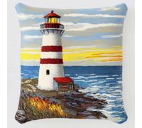 XDEGHUANGSS Latch Hook Kits Pillow Lighthouse DIY Rug Cushion Making Kits with pre Printed Pattern Canvas Instruction Yarns and Latch Hooking Pillow Cover Easy to Start DIY Home Decor Kits 43x43cm