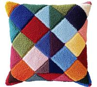 XDEGHUANGSS Latch Hook Pillow Kit for Adults DIY Carpet Cushion with Printed Canvas Crochet Yarn Craft Hook and Latch Tapestry for Home Decor 43x43 cm,Colorful Geometric Pattern