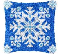 XDEGHUANGSS Latch Hook Pillowcase Kits Blue Snowflake Latch Hook Kit Cushion Throw Pillow Embroidery Craft Kits for Beginner DIY Latch Hook Rug Kit with Printed Canvas 43x43cm