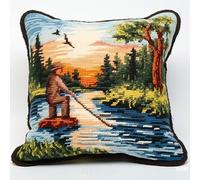 XDEGHUANGSS Latch Hook Pillowcase Kits Fishing Man Latch Hook Kit Pillow Cover Adukt Pillow Embroidery Craft Kits for Beginner DIY Latch Hook Rug Kit with Printed Canvas Christmas Decoration 43x43cm
