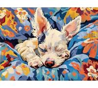 XDEGHUANGSS Latch Hook Rectangle Rug Kit for Adults Chinese Crested Dog Aleeping in Bed Crochet Yarn Carpet Floor Mat Tapestry Christmas Home Decor 52x38cm-2
