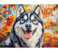 XDEGHUANGSS Latch Hook Rectangle Rug Kits for Adults Siberian Huskies Dog Happy Face Crochet Yarn Carpet Floor Mat Tapestry Christmas Home Decor 52x38cm-1