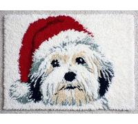 XDEGHUANGSS Latch Hook Rug Kit Cartoon Havanese Dog Portrait with Christmas with Pre-Printed Mat Cover DIY Cushion Crochet Yarn Hooking Craft Set for Hobby and Floor Decor 52x38cm -1