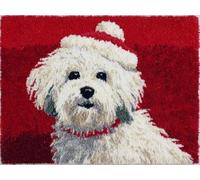 XDEGHUANGSS Latch Hook Rug Kit Cartoon Havanese Dog Portrait with Christmas with Pre-Printed Mat Cover DIY Cushion Crochet Yarn Hooking Craft Set for Hobby and Floor Decor 52x38cm -2