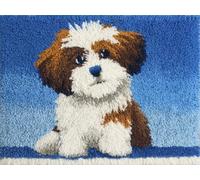 XDEGHUANGSS Latch Hook Rug Kit Cartoon Havanese Dog Portrait with Pre-Printed Mat Cover DIY Cushion Crochet Yarn Hooking Craft Set for Hobby and Floor Decor 52x38cm -3