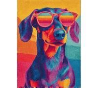XDEGHUANGSS Latch Hook Rug Kit Dachshund Shorthair Dog Puppy Wear Sunglasses with Pre-Printed Mat Cover DIY Cushion Crochet Yarn Hooking Craft Set for Floor Decor 38x52cm