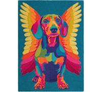 XDEGHUANGSS Latch Hook Rug Kit Dachshund Shorthair Dog with Colorful Angel Wing with Pre-Printed Mat Cover DIY Cushion Crochet Yarn Hooking Craft Set for Floor Decor 38x52cm-2