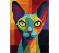 XDEGHUANGSS Latch Hook Rug Kit Devon Rex Cat Cute Portrait with Pre-Printed Mat Cover DIY Cushion Crochet Yarn Hooking Craft Set for Floor Decor 38x52cm-4