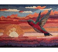 XDEGHUANGSS Latch Hook Rug Kit Flying Hummingbird Under Sunset with Pre-Printed Mat Cover DIY Cushion Crochet Yarn Hooking Craft Set for Hobby and Floor Decor 52x38cm -4