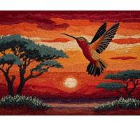 XDEGHUANGSS Latch Hook Rug Kit Flying Hummingbird Under Sunset with Pre-Printed Mat Cover DIY Cushion Crochet Yarn Hooking Craft Set for Hobby and Floor Decor 52x38cm -3