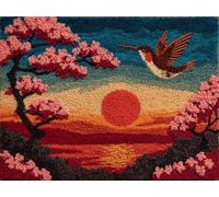 XDEGHUANGSS Latch Hook Rug Kit Flying Hummingbird Under Sunset with Pre-Printed Mat Cover DIY Cushion Crochet Yarn Hooking Craft Set for Hobby and Floor Decor 52x38cm -1