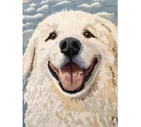 XDEGHUANGSS Latch Hook Rug Kit for Adults White Dog Happy Face Easy Carpet Cushion with Printed Canvas Crochet Yarn Craft DIY Hooking Tapestry for Home Floor Decoration Pets Pads-60x90cm