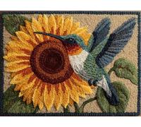 XDEGHUANGSS Latch Hook Rug Kit Hummingbird On Sunflower with Pre-Printed Mat Cover DIY Cushion Crochet Yarn Hooking Craft Set for Hobby and Floor Decor 52x38cm -4