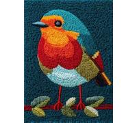XDEGHUANGSS Latch Hook Rug Kit Robin Bird Stand On Window with Pre-Printed Mat Cover DIY Cushion Crochet Yarn Hooking Craft Set for Floor Decor 38x52cm