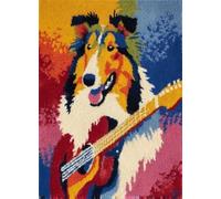 XDEGHUANGSS Latch Hook Rug Kit Rough Collie Dog Playing Guitar with Pre-Printed Mat Cover DIY Cushion Crochet Yarn Hooking Craft Set for Floor Decor 38x52cm-2