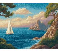 XDEGHUANGSS Latch Hook Rug Kit,Sea Sailing Boat,52x38 cm DIY Latch Hook Kit for Adults & Beginners, Pre-Printed Canvas, Complete Crochet Yarn Craft Set for Home Decor