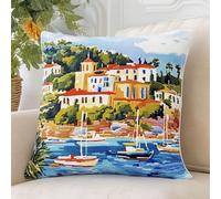 XDEGHUANGSS Latch Hook Rug Kits for Adults,Scenic Island Landscape Rug Making Latch Hooking Kit Latch Hook Cushion Kits,Needlework Cushion Cover Hand Craft Crochet for Family 43x43cm