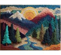 XDEGHUANGSS Latch Hook Rug Making Kit for Beginners,Mountain View,DIY Craft Set with Printed Canvas & Polyester Yarn,Hand Washable Cross Stitch Carpet Kit for Home Decor,Kids & Adults
