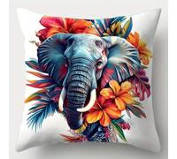 XDEGHUANGSS Make Your Own Cushion Cover,DIY Latch Hook Rug Kit,43x43cm Set for Adults & Teens with Hook Tool,Canvas & Coloured Yarn,Flowers and Elephants