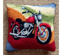 XDEGHUANGSS Motorcycle Latch Hook Pillow Kit 43x43cm,DIY Printed Cushion Cover for Adult Beginners,Easy Crochet Yarn Embroidery Craft Set,Latch Hook Throw Pillowcase Home Decor
