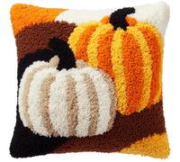 XDEGHUANGSS Pumpkin Latch Hook Pillow Kit 43x43cm,DIY Printed Cushion Cover for Beginners,Easy Crochet Yarn Embroidery Latch Hook Throw Pillowcase Craft Set