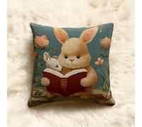 XDEGHUANGSS Reading Rabbit DIY Latch Hook Cushion Kit 43x43cm,Pre-Printed Pillowcase Canvas with Yarn & Tool,Easy Rug Hooking Set for Adults & Kids,Sofa or Bedroom Christmas Decoration