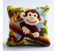 XDEGHUANGSS Rug Hooking Kit for Cushion Making,DIY Latch Hook Set with Soft Yarn & Canvas,Make Your Own 43x43cm Decorative Pillow Cover,Ideal for Beginners & Crafters,Playing Little Monkey