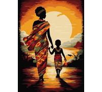 XDEGHUANGSS Rug Hooking Kit with Pillowcase,Latch Hook DIY Cushion Making Set for Home Decoration,Creative Yarn Craft for Adults,Teens & Craft Lovers,African Woman and Kid Sunset-55x75cm