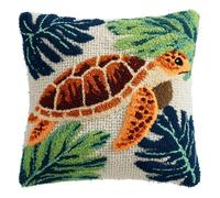 XDEGHUANGSS Sea Turtle Latch Hook Cushion Kit for Adults Beginners, 43x43cm Pre-Printed Canvas Pillow Cover DIY Craft Kit with Yarn and Tool, Gift for Women