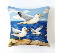 XDEGHUANGSS Seagull DIY Latch Hook Pillowcase Kits,Pre Printed Pattern 3D Pillow Materials Package Embroidery Cross Stitch Kit Sofa Cushion Cover with Printed Canvas for Beginners Adults,43x43 cm