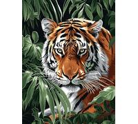 XDEGHUANGSS Stamped Cross Stitch Kit for Adults Beginners,11CT Printed Canvas with Forest Tiger Pattern,Easy Counted Embroidery Supplies for Wall Art Home Decor,40x50cm Modern Needlecraft Gift