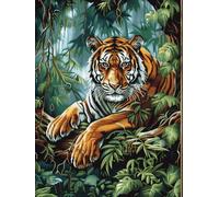 XDEGHUANGSS Stamped Cross Stitch Kit for Beginners,Forest Tiger,Pre-Printed Colourful Pattern Embroidery Set with Easy DIY Needlepoint Crafts,Ideal Adult Hobby Gift or Home Decor Project,16x20 Inches