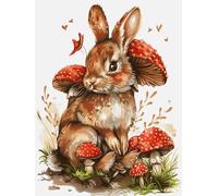 XDEGHUANGSS Stamped Cross Stitch Kits for Adults Beginners 11CT Printed Embroidery Kit,Rabbit Mushroom,Easy DIY Needlework with Pattern Fabric,Wall Art Craft for Home Decoration 40x50cm