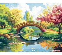XDEGHUANGSS Stamped Cross Stitch Kits for Adults Beginners,Small River Bridge,Easy Printed Embroidery Needlepoint Set with Colorful Pattern,16x20 Inch DIY Handmade Craft for Home Décor & Gift