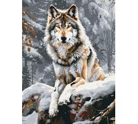 XDEGHUANGSS Stamped Cross Stitch Kits for Adults Beginners,Snow Forest Wolf,Easy Printed Embroidery Needlepoint Set with Colorful Pattern,16x20 Inch DIY Handmade Craft for Home Décor & Gift