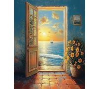 XDEGHUANGSS Stamped Cross Stitch Kits for Adults,Sea View Outside The Door,11CT Pre Printed Cross Stitch Kits for Beginners Embroidery Starter Kit,16x20 inch