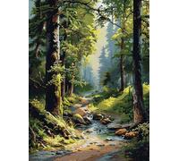 XDEGHUANGSS Stamped Cross Stitch Kits for Beginners & Adults,Forest Creek,11CT Pre-Printed Easy Embroidery Patterns,DIY Needlepoint Set for Wall Art & Home Decor,40x50cm