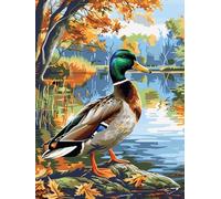 XDEGHUANGSS Stamped Cross Stitch Kits for Beginners & Adults,Mandarin Duck by The Water,11CT Pre-Printed Easy Embroidery Patterns,DIY Needlepoint Set for Wall Art & Home Decor,40x50cm
