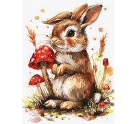 XDEGHUANGSS Stamped Cross Stitch Kits for Beginners & Adults,Rabbit Mushroom,11CT Pre-Printed Easy Embroidery Patterns,DIY Needlepoint Set for Wall Art & Home Decor,40x50cm