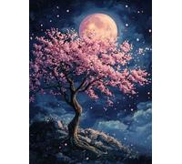XDEGUANGS 11CT Cross Stitch Kit,Cherry Blossoms Under The Moon,16x20 Inches,Includes Needles and Pre-Sorted Threads,Easy for Beginners Adults