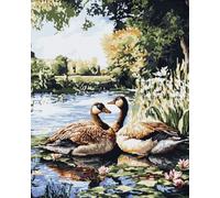XDEGUANGS 11CT Cross Stitch Kit,Geese Relaxing in The Yard,16x20 Inches,Beginner-Friendly,Full Set with Instructions and Accessories